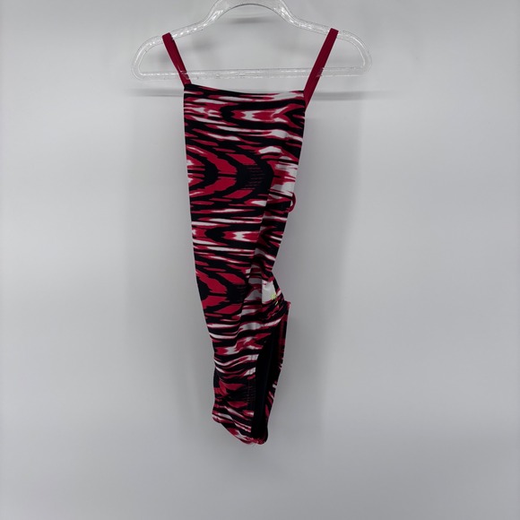 Speedo Swimsuit Womens One Piece Red Black White Tiger‎ Print Training size 28 - Picture 1 of 6